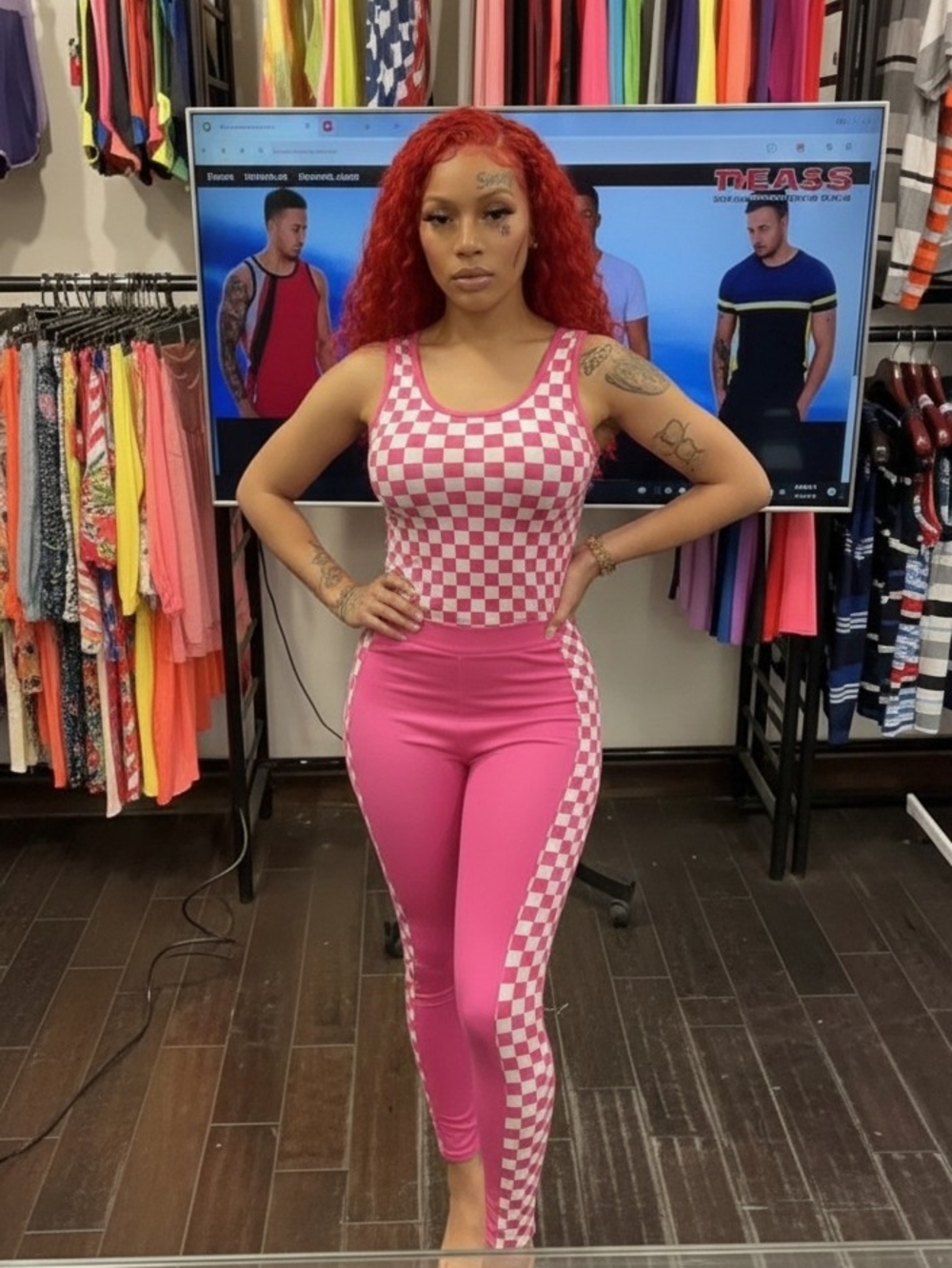 TRUE ROCK Pink Checker Tank & Legging Set